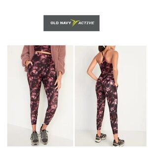 Old Navy Active Women's Black and Pink High Rise Go-Dry  Patterned Leggings S
